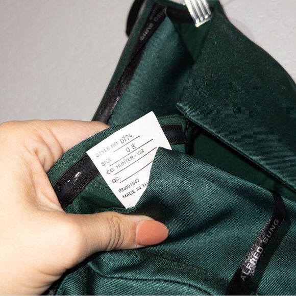 NWT Alfred Sung Hunter Green Strapless Notch Neck Satin Gown Size 0 - Picture 9 of 9